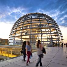 The Reichstag dome is a glass dome , constructed on top of the rebuilt Reichstag building in Berlin