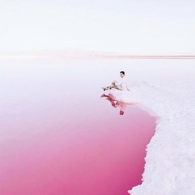 Maharloo pink lake in Shiraz , Iran
