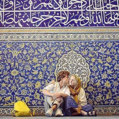 Tourists Love in Sheikh Lotfollah Mosque of Isfahan Iran