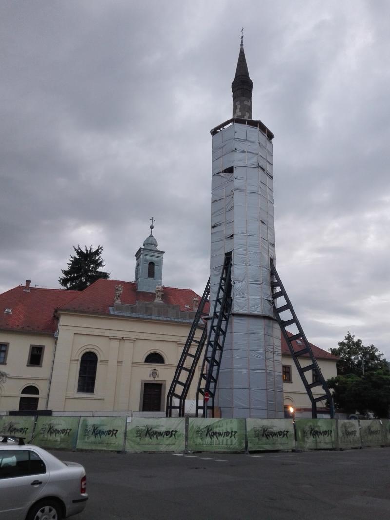The minaret of Eger under scaffolding