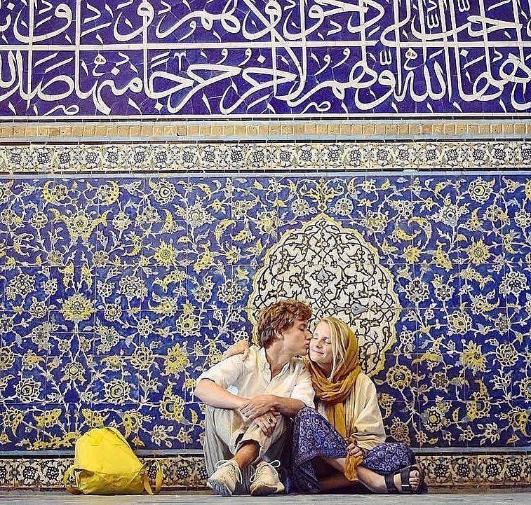 Tourists Love in Sheikh Lotfollah Mosque of Isfahan Iran